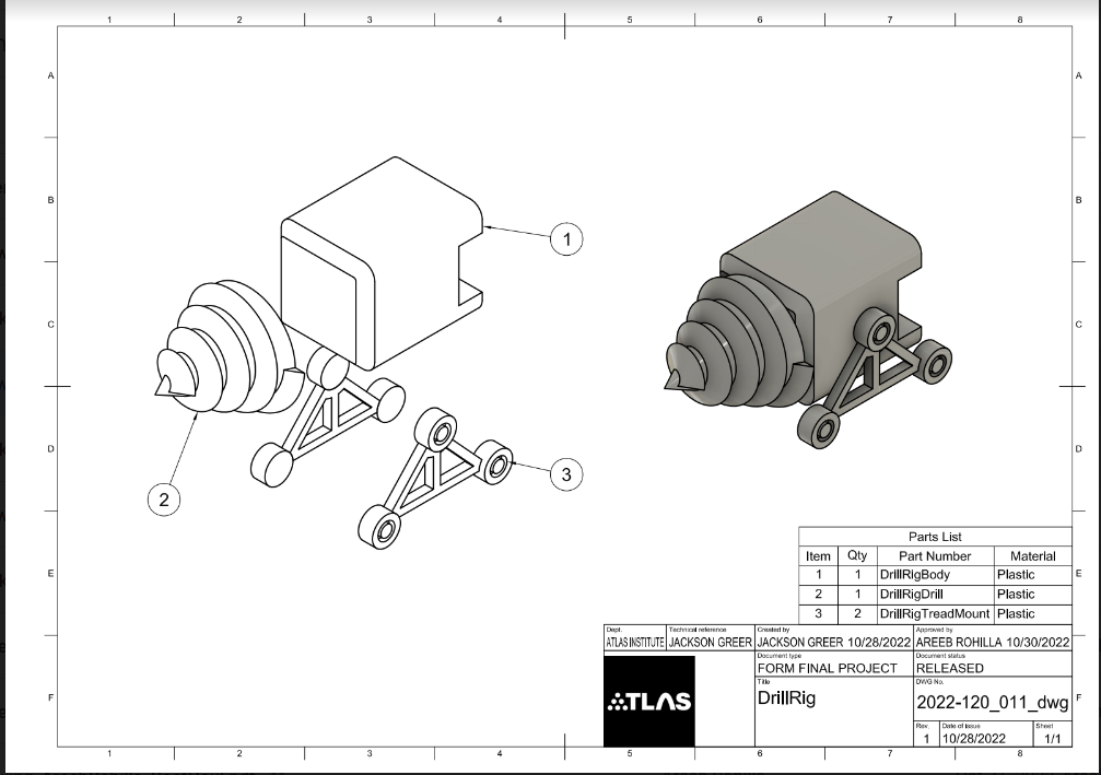 An engineering drawing of a drill rig